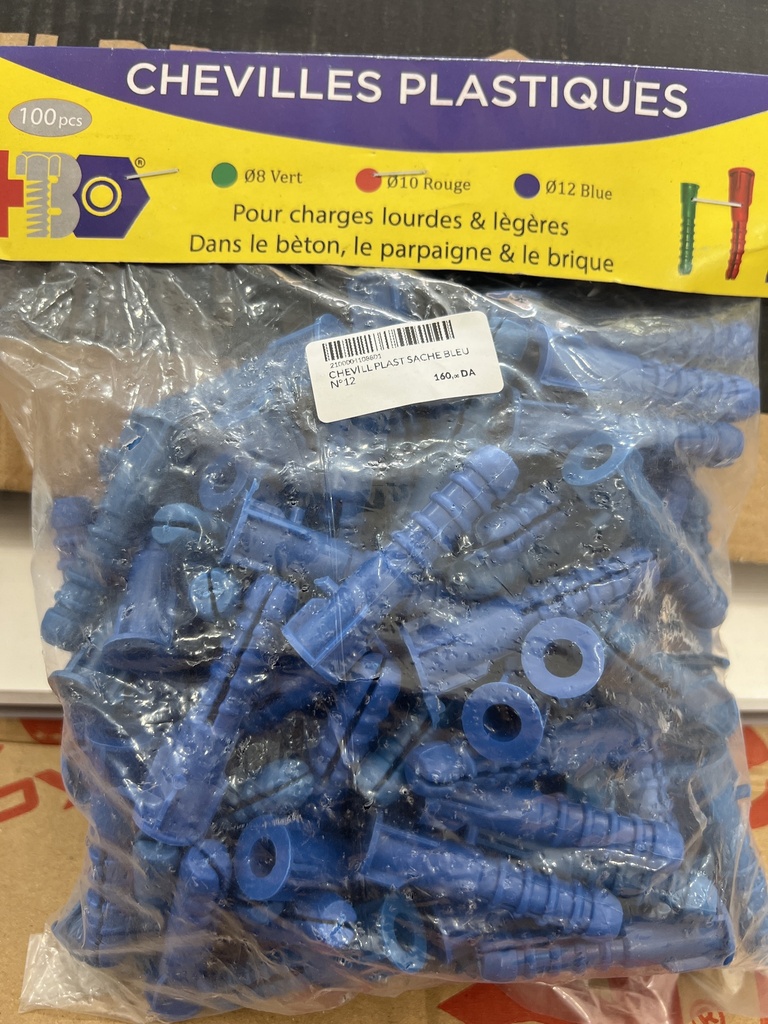 CHEVILLE PLAST SACHE BLEU  N12 100PCS