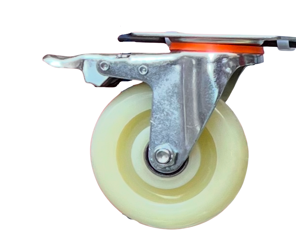 ROULETTE 100MM BLANC AVEC PLAQUE A FREIN