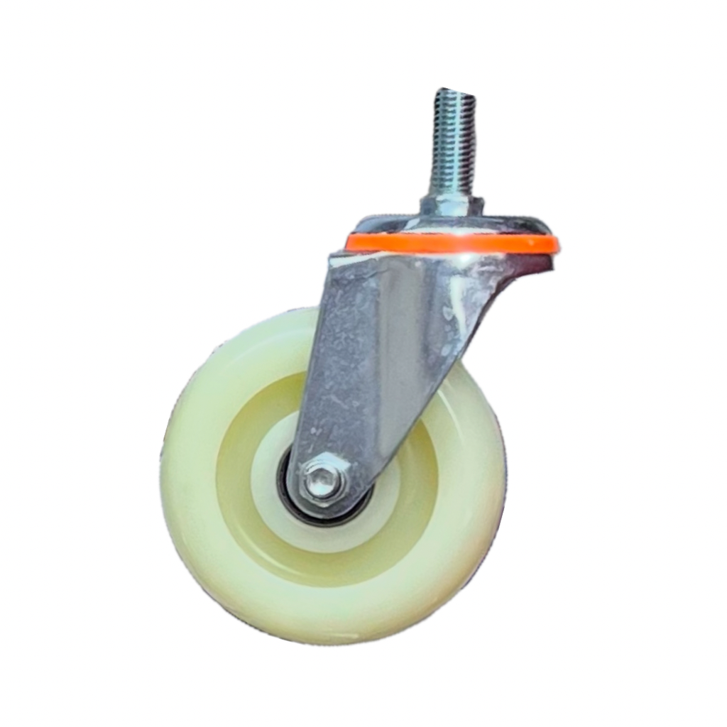ROULETTE 100MM BLANC AVEC TIGE SANS FREIN